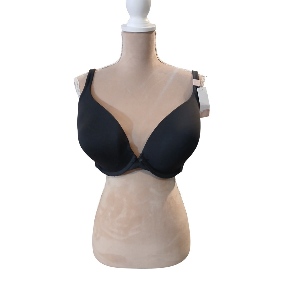 Cacique Black Boost Plunge Bra 46D T-shirt Underwire Adjustable Straps